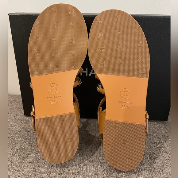 Chanel Light Brown Gladiator Sandals with Gold Chains - Picture 9 of 11